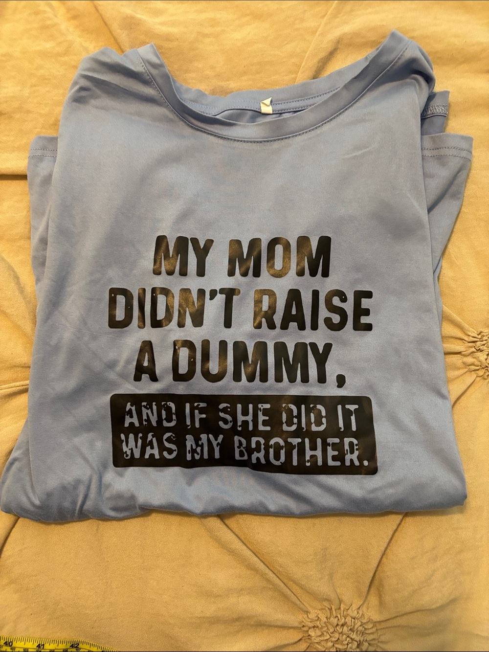Unisex Light Blue Graphic Tee - 'My Mom Didn't Raise a Dummy'